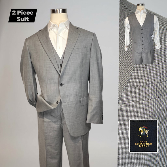 Hart Schaffner Marx Other - Hart Schaffner Marx 3 Piece Suit 44L 38x29.5 Chicago Fit Gray Birdseye Note
